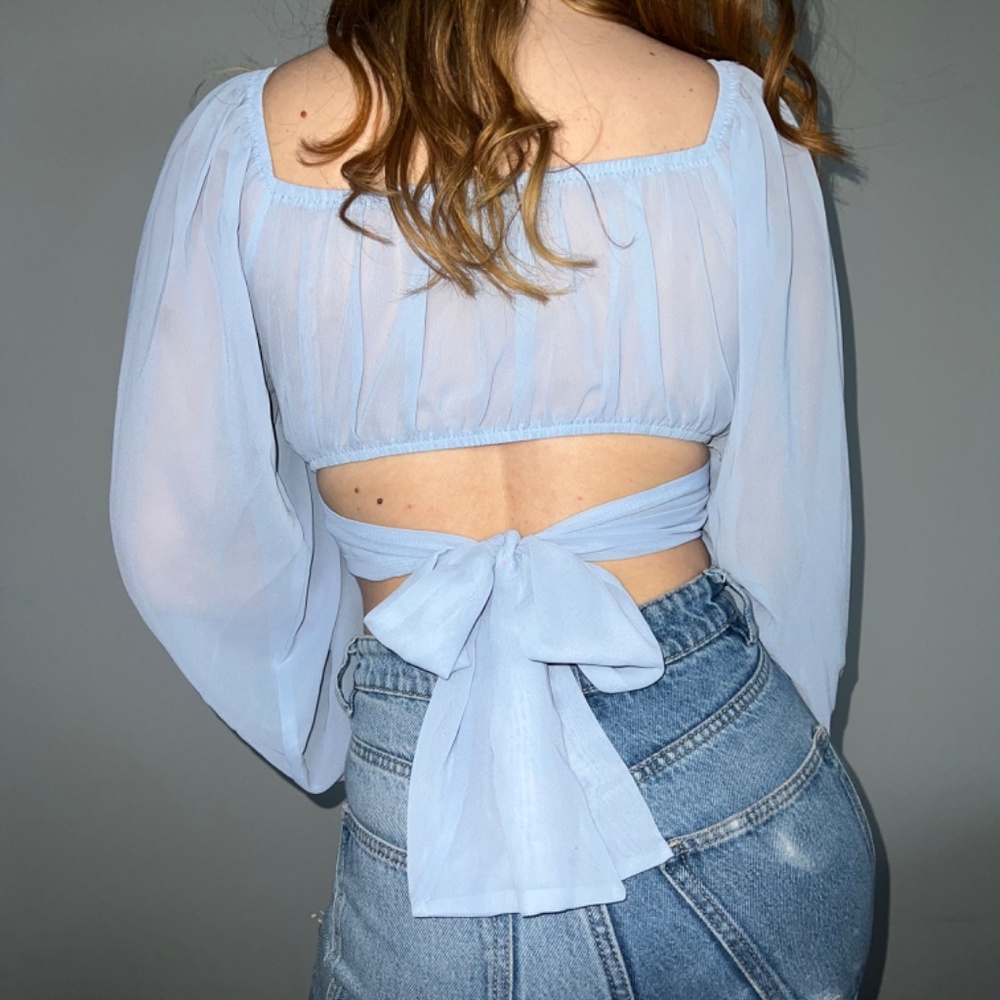 Blue Puff Sleeve Top - Picture 2 of 5